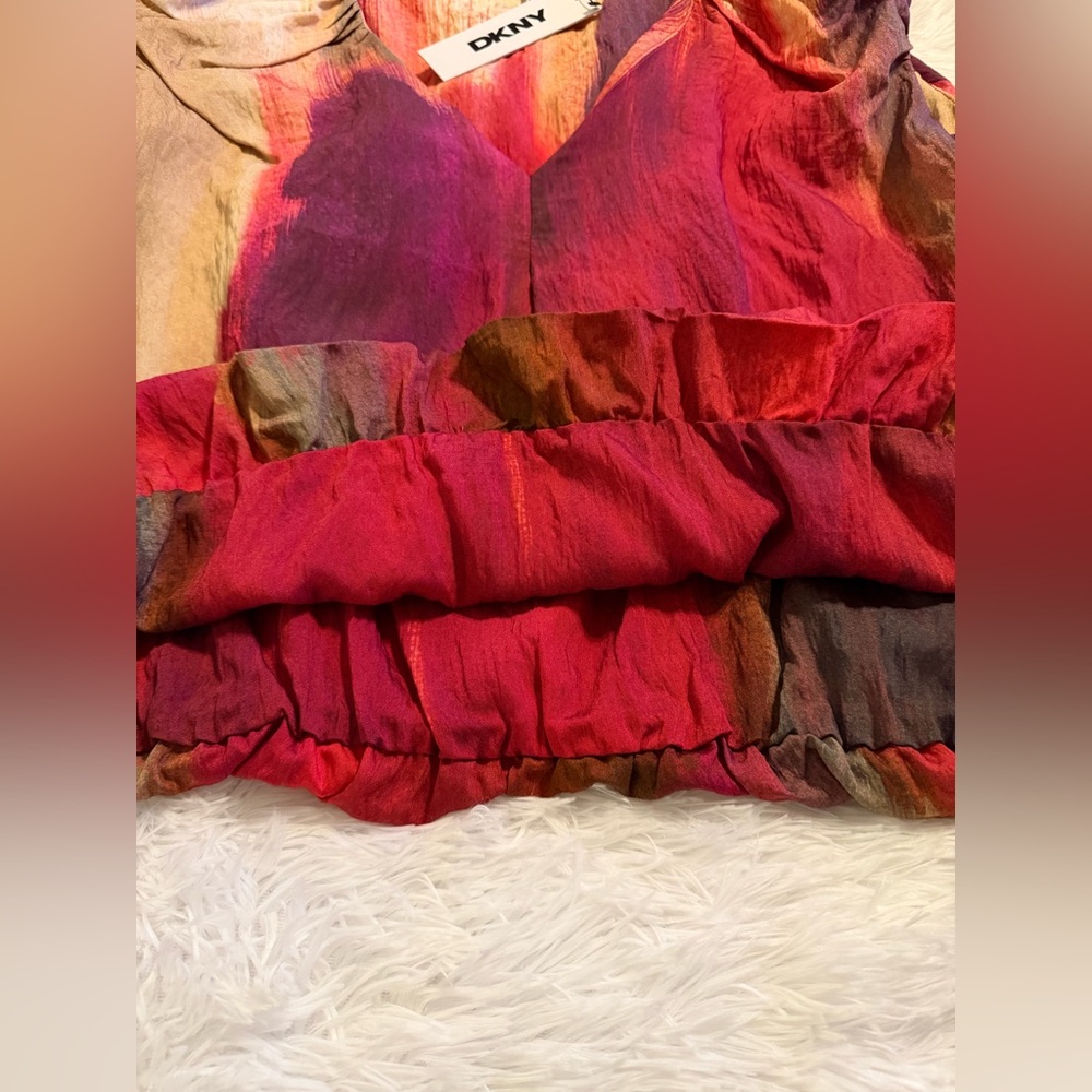 DKNY Red and Beige V-Neck Blouse - Picture 10 of 10